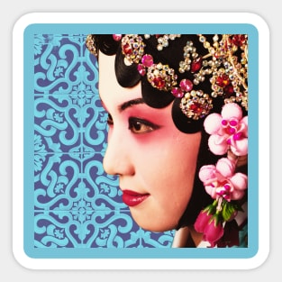 Chinese Opera Star Blue with Purple Tile Floor Pattern- Hong Kong Retro Sticker